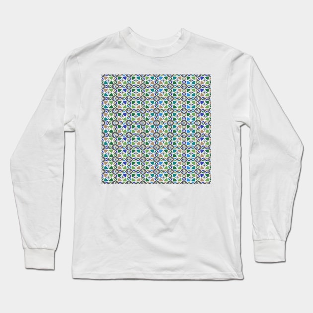 Moroccan Ceramic Tiles Mosaic Long Sleeve T-Shirt by oknoki